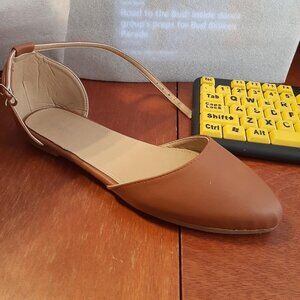 NEW ! Women Wellsfountn Casual D'Orsay Pointed Toe Ballet Flat Shoe Tan Size 9